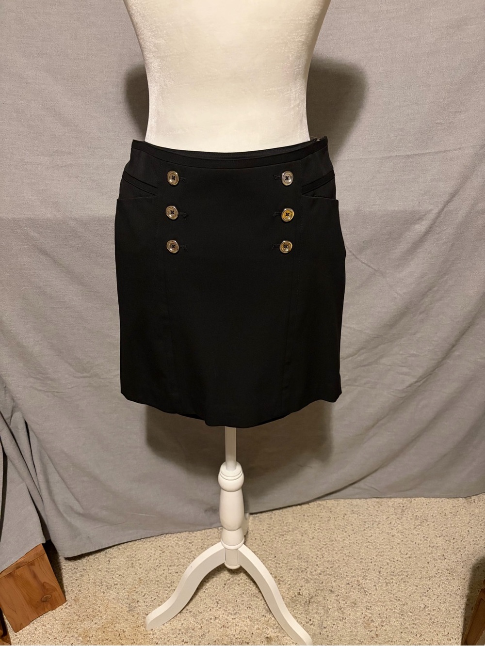 White House Black Market Black Mini Skirt with Silver Tone Accent Buttons